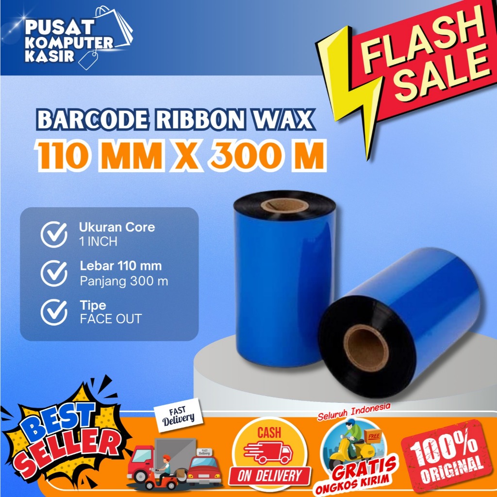 Jual BARCODE RIBBON PREMIUM WAX 110X300 OUT| BARCODE RIBBON PRINTER ...