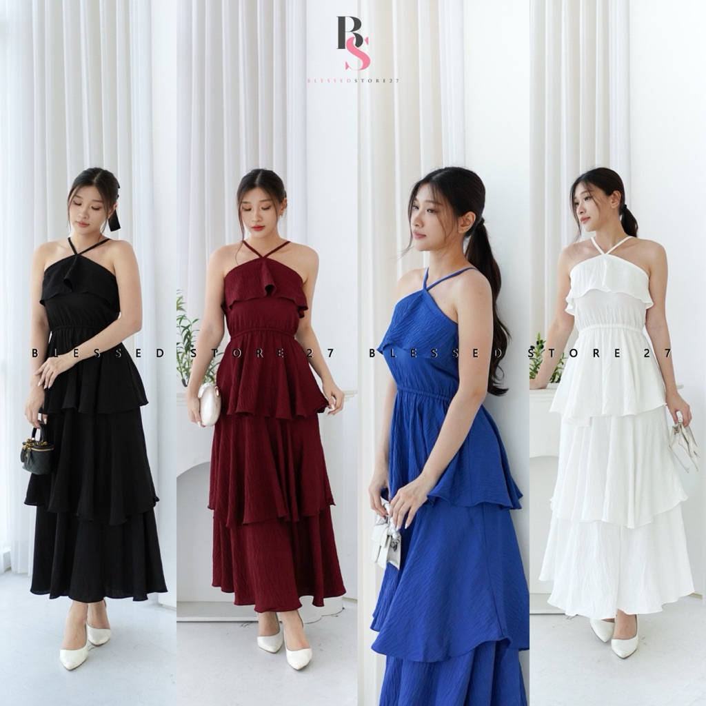 Jual D1764 WANWAN KOREAN STYLE HALTER VINTAGE MAXI DRESS PESTA ...