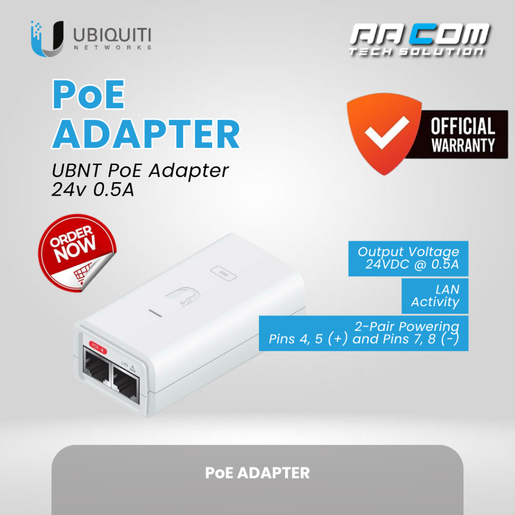 Jual UBNT UBIQUITI POE-24-12W / POE 24V 0.5A POE ADAPTOR | Shopee Indonesia