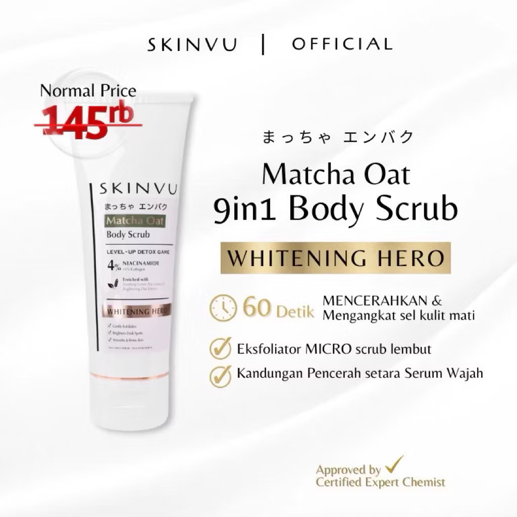 Jual SKINVU Body Scrub Matcha Oat Whitening | Shopee Indonesia