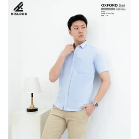 Kemeja Pria Oxford Premium HISLOOK – Slim Fit Lengan Pendek Polos Biru Muda Kemeja Casual