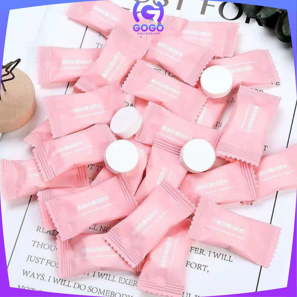 EC Eceran GOGO-K142 Tissue Bulat Mini Travel Sekali Pakai / Tissue Wajah Kompres Towel Portable Tisu Bentuk Permen / Travelling Compressed Paper Mask Sheet Import
