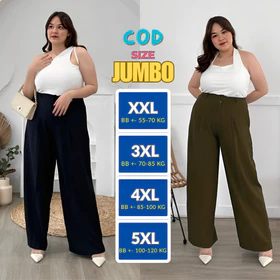 Loose Pants 332 JUMBO Highwaist Wanita Anti Kusut Bahan Polyester Prmeium BB 55 120kg Celana