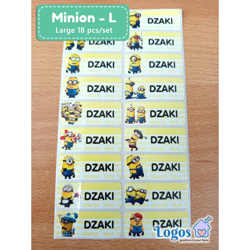 Jual Minion LARGE Stiker label nama waterproof karakter anak name ...