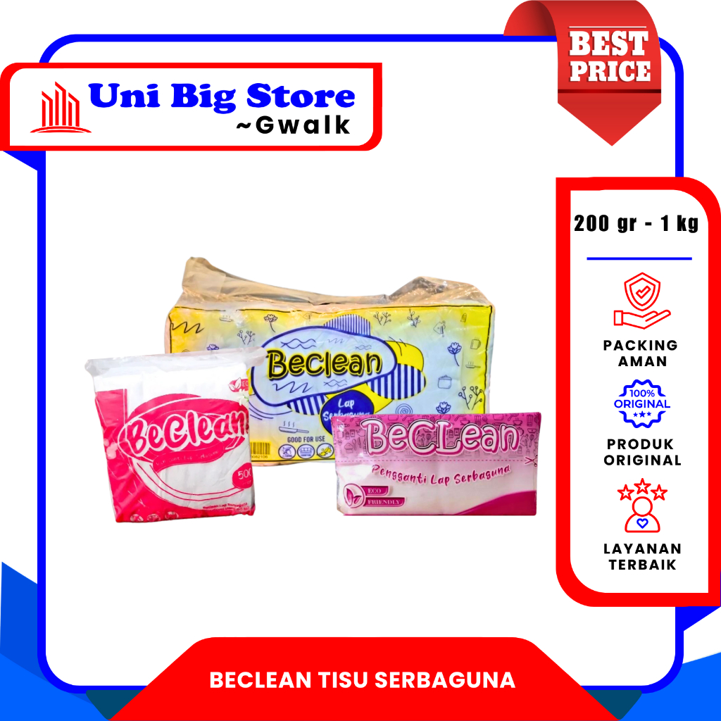 Jual BECLEAN BE CLEAN TISU TISSUE LAP SERBAGUNA ~ 200 gr, 500 gr, 1 kg ...