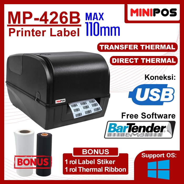 Jual MINIPOS MP-426B Printer Label Barcode 110mm Ribbon Direct Thermal ...