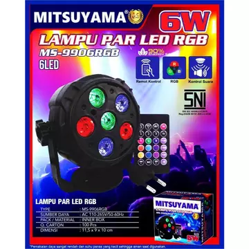 Lampu PAR LED RGB Mitsuyama 6W Sensor Suara Mitsuyama Lampu Disco RGB 12 LED Remote Suara MS