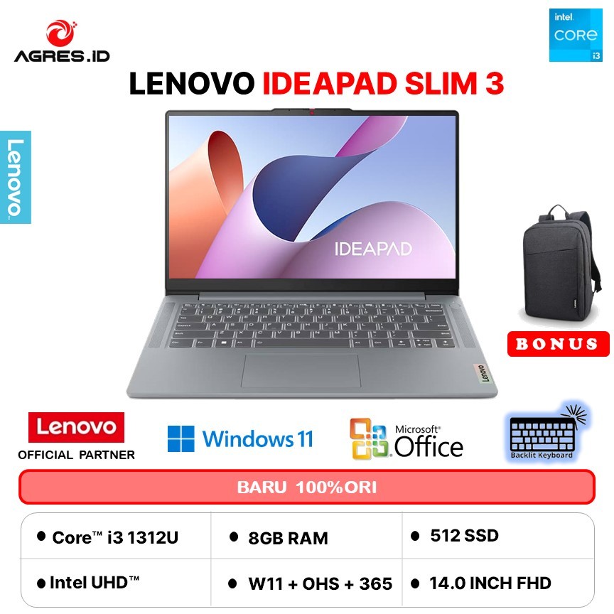 Jual LENOVO IDEAPAD SLIM 14 I3 1315 RAM 8GB 512GB W11+OHS