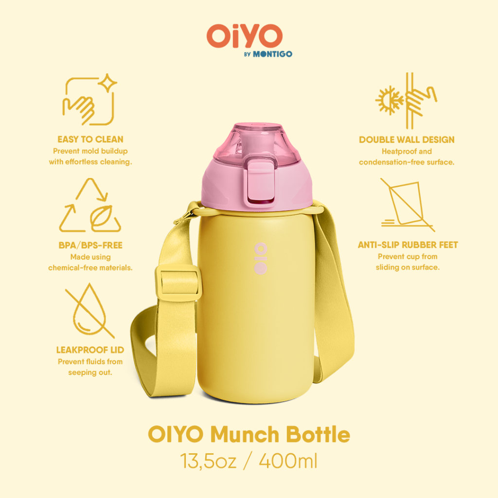 Jual Montigo | OiYO Mini Munch Bottle Pink Yellow 13.5oz - 400ml ...