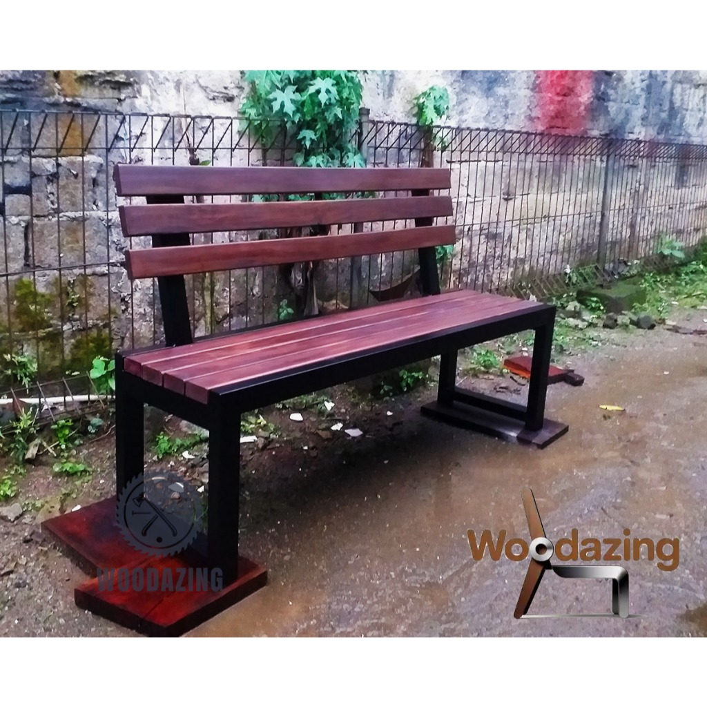 Jual Long Bench Bangku Panjang Dengan Sandaran Bahan Besi Dan Kayu ...