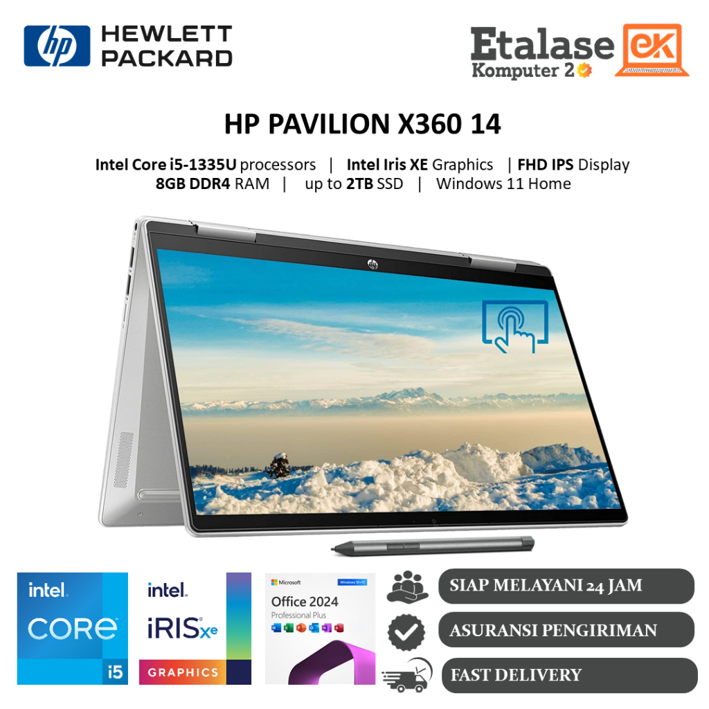 Laptop HP PAVILION X360 14 Intel i5 1335U Ram 8GB 2TB SSD FHD IPS  Touchscreen Windows 11