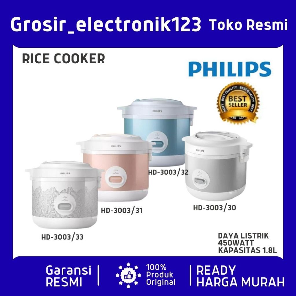 PHILIPS Rice Cooker HD-3003 1.8 Liter HD3003 HD 3003 Garansi Resmi