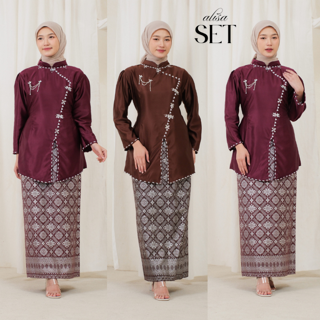 Jual Alisa One Set Baju Kurung Kebaya Wanita Rok Songket Modern Premium ...