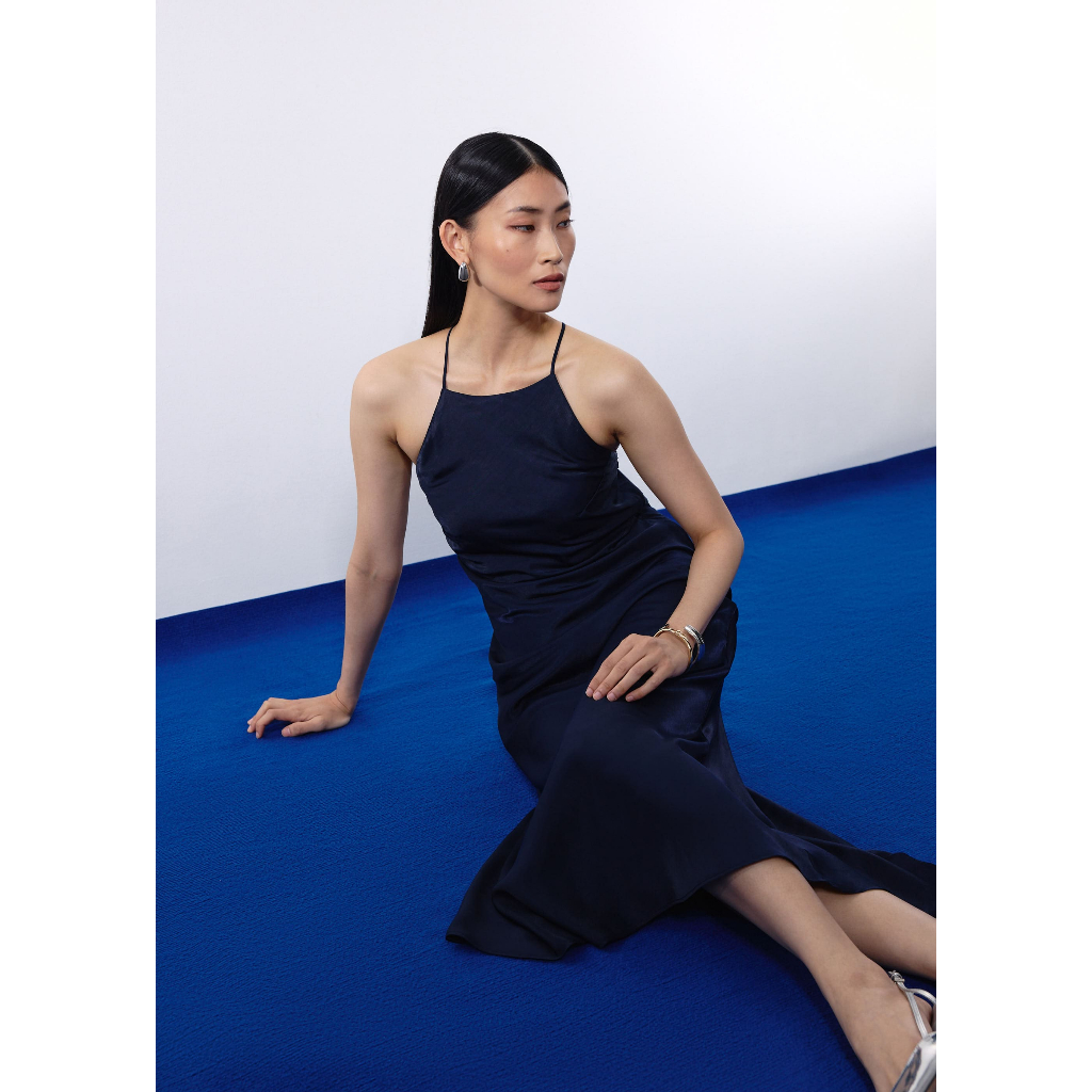 halter top ball gown prom dresses Scala 61308 Fitted Slit Prom Formal Long Dress