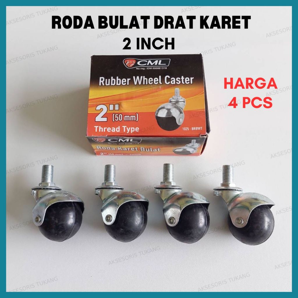 Jual Roda Caster Bulat Karet Drat Baut 2 Inch 1 Set 4 Pcs Roda Kastor ...