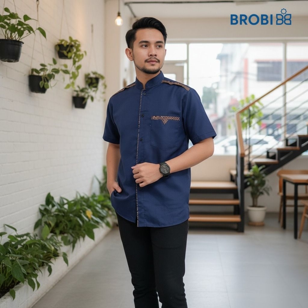 Jual Brobi - Kemeja Koko pria dewasa Kemko Navy - atasan muslim pria ...
