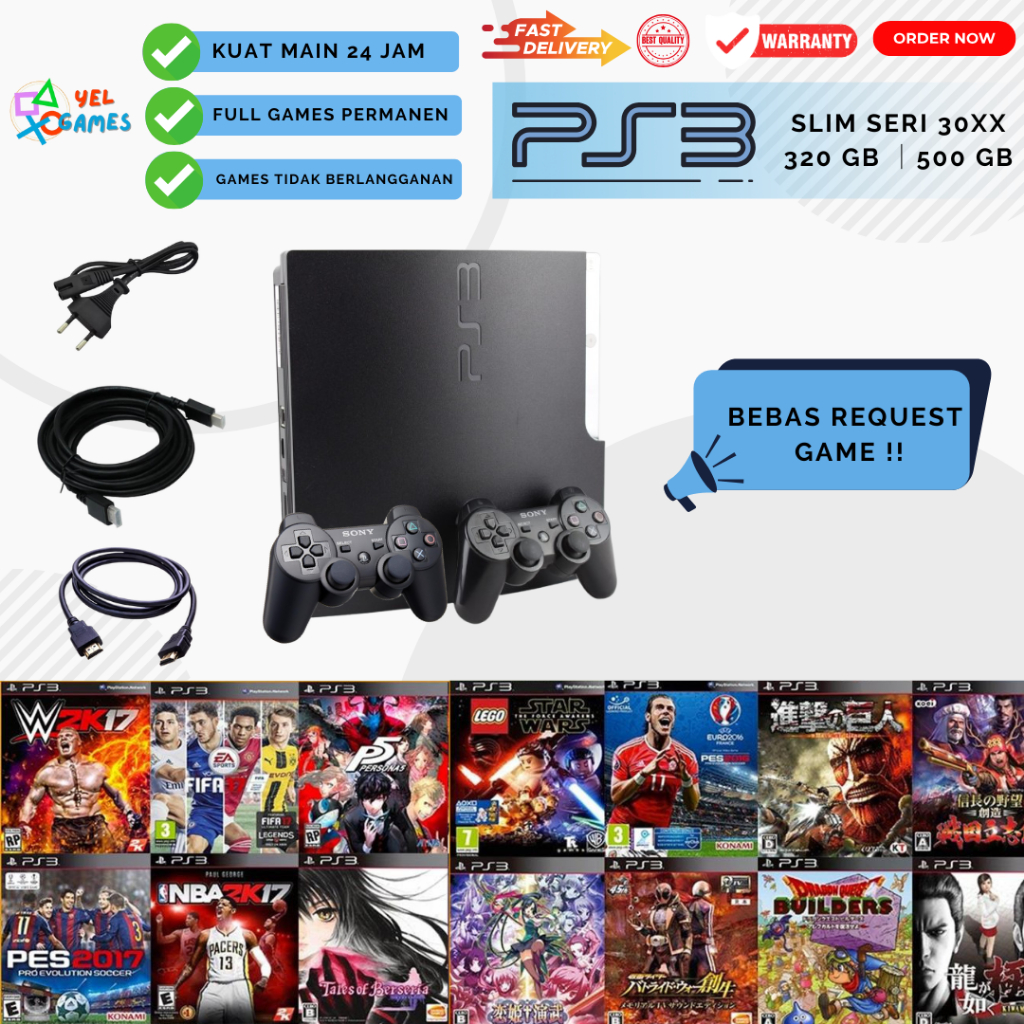 Jual PS3 Slim Seri 3000 120GB 160GB 250 GB 320 GB 500 GB - Playstation ...