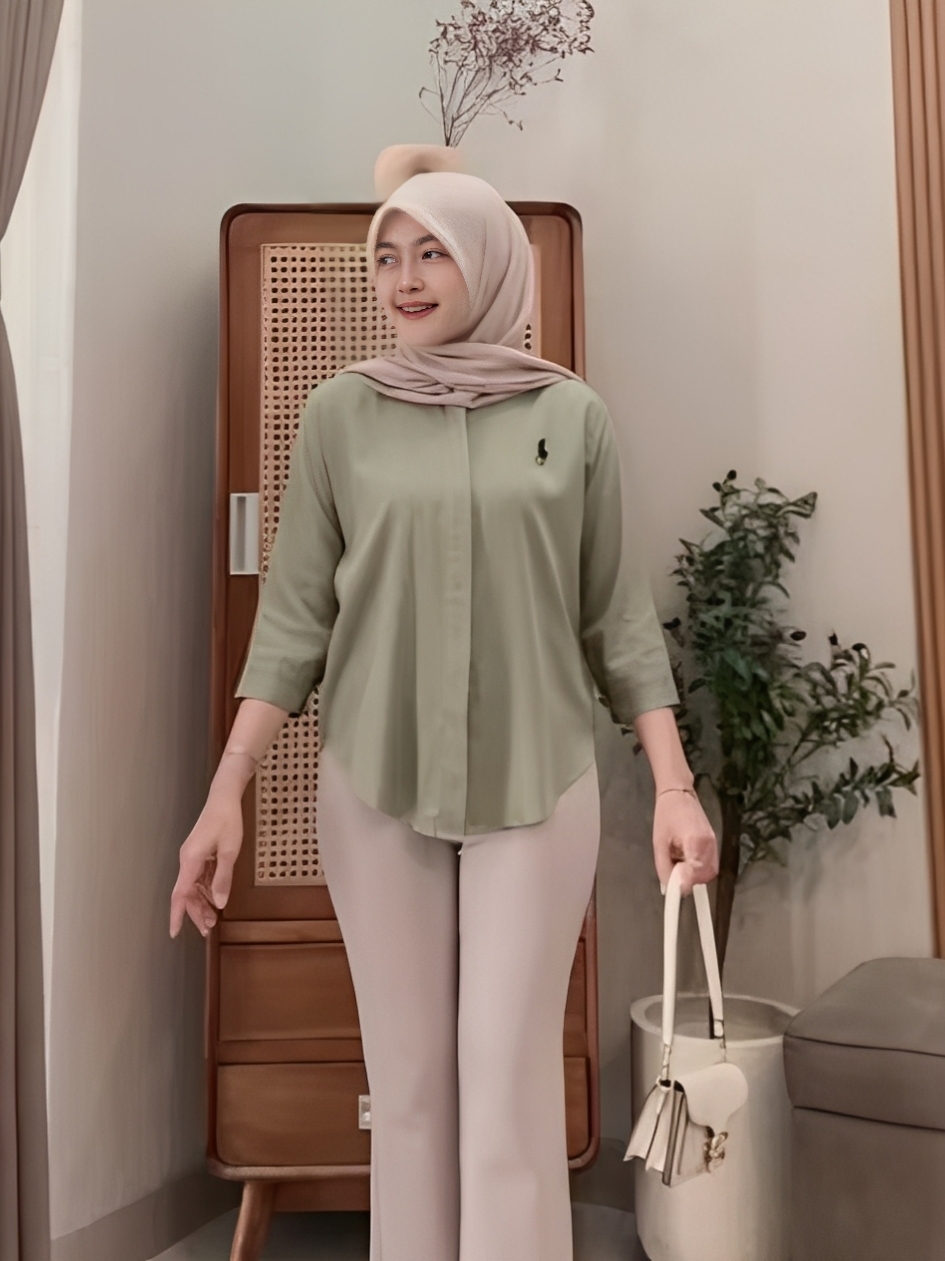 Kemeja Bordir Wanita Oversize Katun Polyes