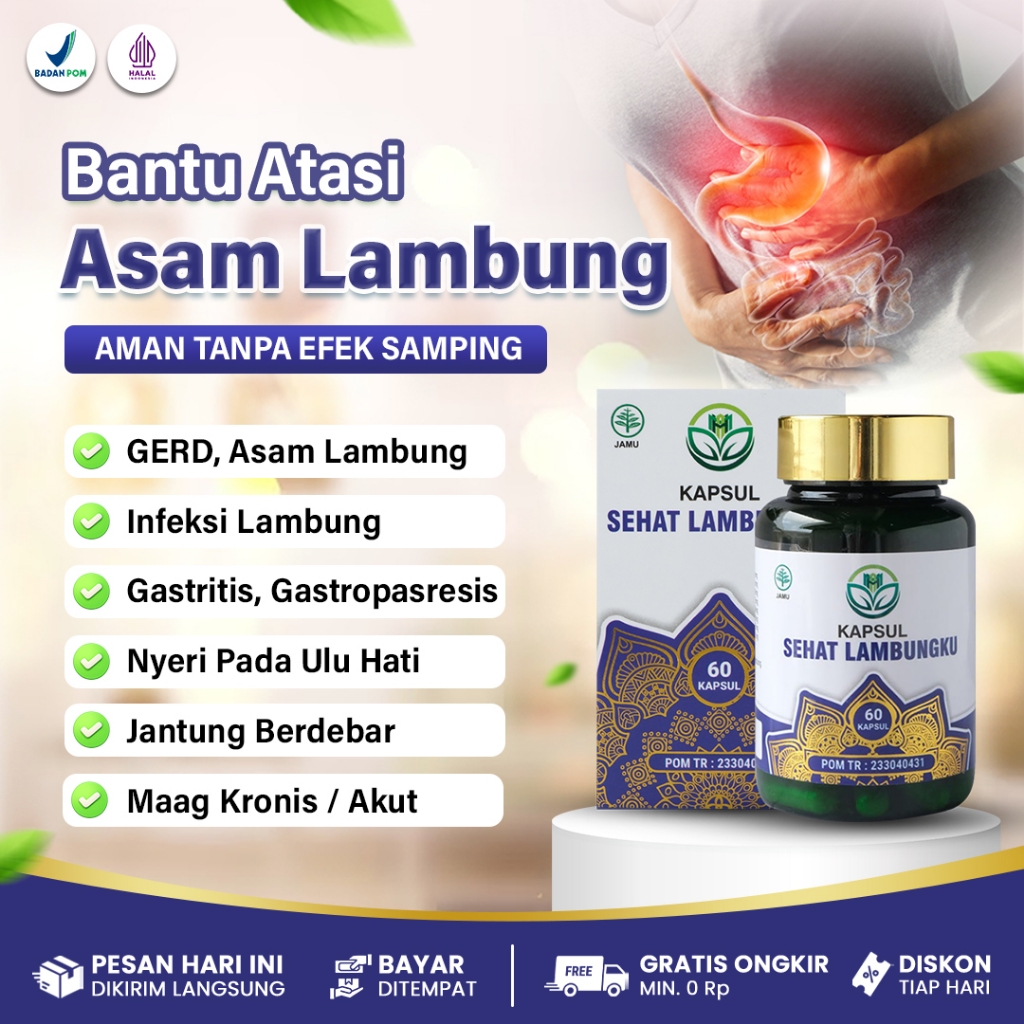 Obat Asam Lambung Jantung Berdebar Gelisah Kapsul Sehat Lambungku Isi 60 Kapsul Sudah BPOM & HALAL