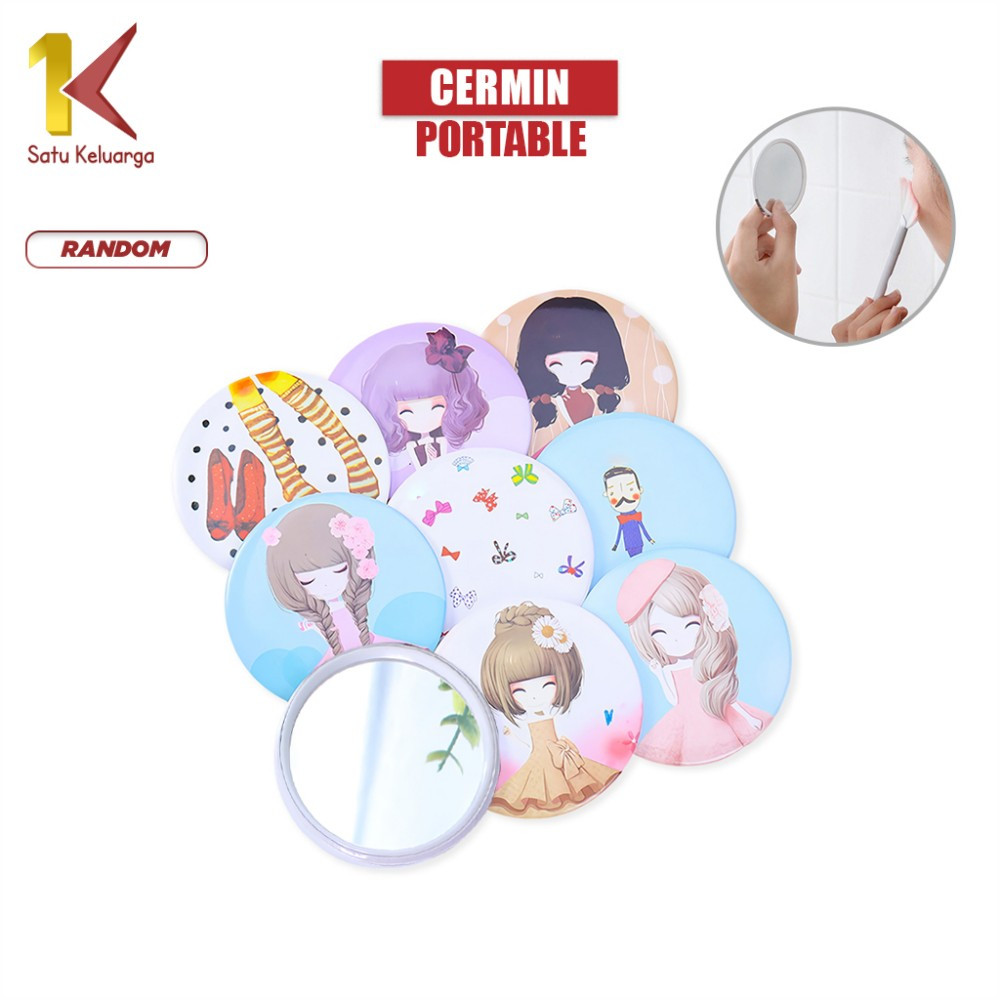 Satu Keluarga Cermin Kaca Bulat Kecil K53 Cermin Rias Mini Karakter Motif Kartun Colorful / Cermin Saku Travelling Mini Portable