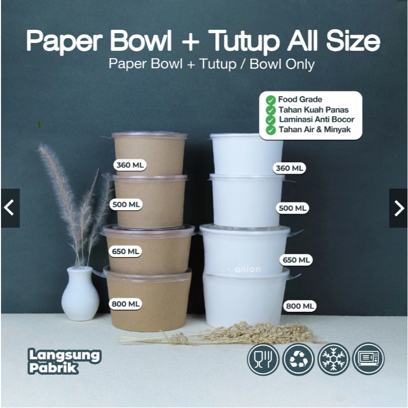 Jual M1 PAPER BOWL 360ml 500ml 650 ml 800ml / ALL SIZE ( + TUTUP & Bowl ...