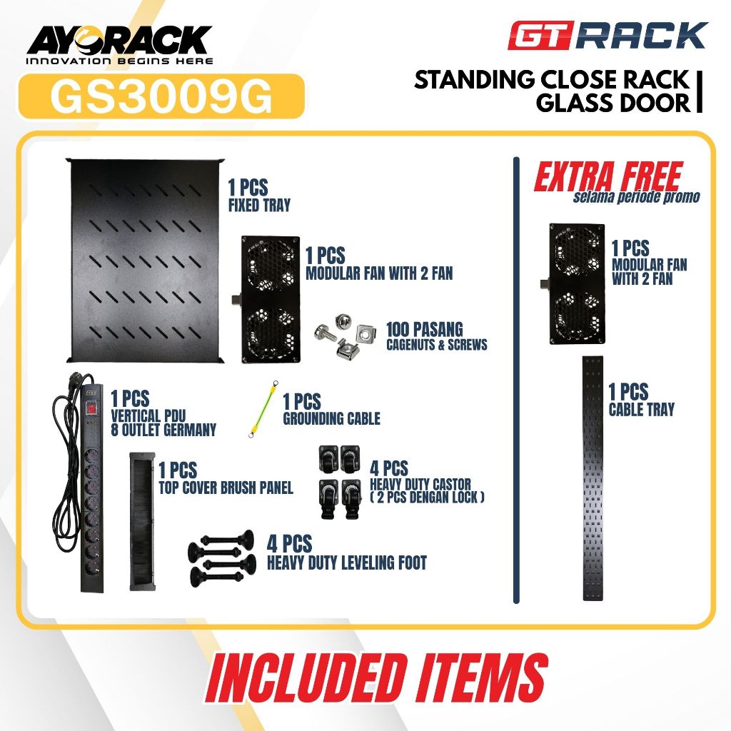 Jual STANDING CLOSE RACK 30U GT RACK GS3009G – RAK SERVER GLASS DOOR ...