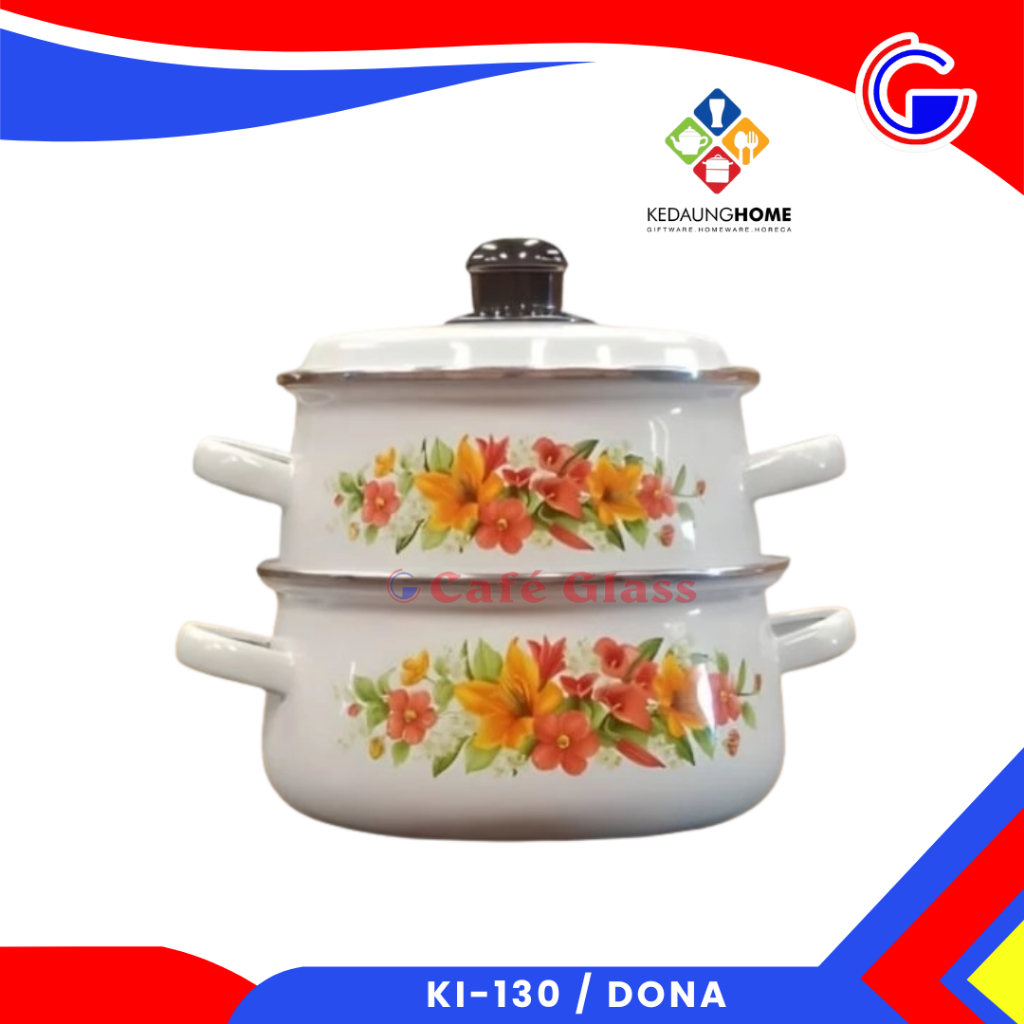 Panci Enamel Kedaung Ki-130 Dona Set - Panci Motif Bunga - Panci Masak Anti Karat