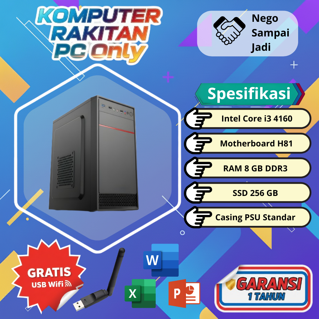 Jual PC Komputer PC Rakitan Core I3 4160 RAM 8GB SSD 256GB Siap Pakai ...