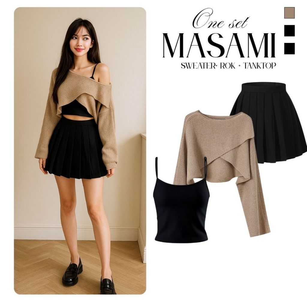 Jual Setelan Wanita masami / Rok Mini / Sweater Cross Silang / Tanktop ...