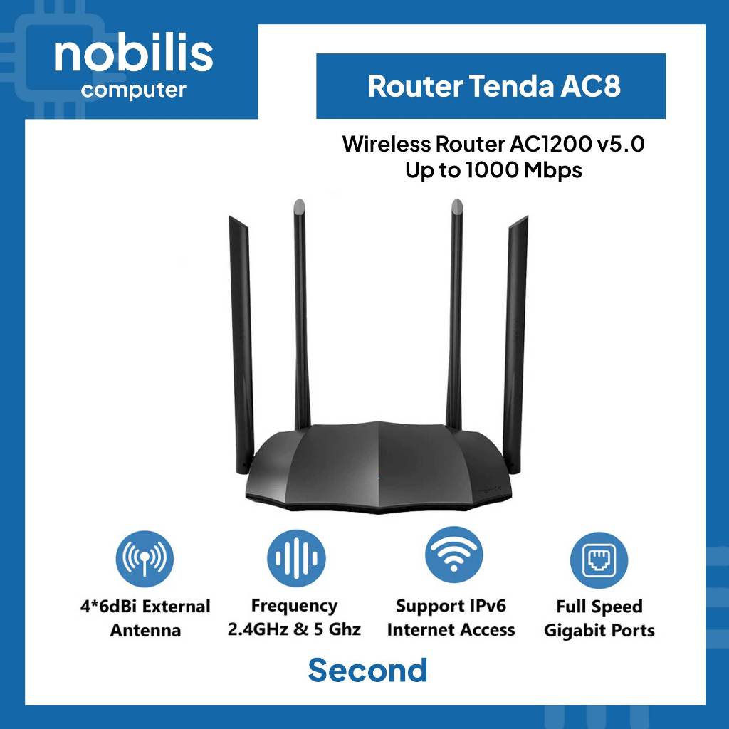 Jual Tenda AC10 Router Gigabit Dual-Band IPv6 MU-MIMO 1200Mbps 5GHz & 2 ...