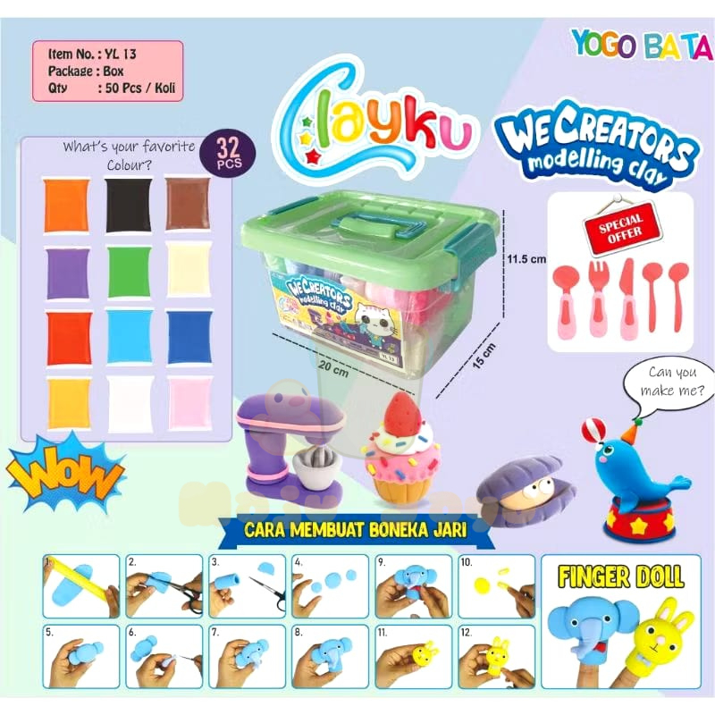 Jual 32 pcs Clay Dough Box Container / Mainan Polimer Clay isi 32 pcs ...