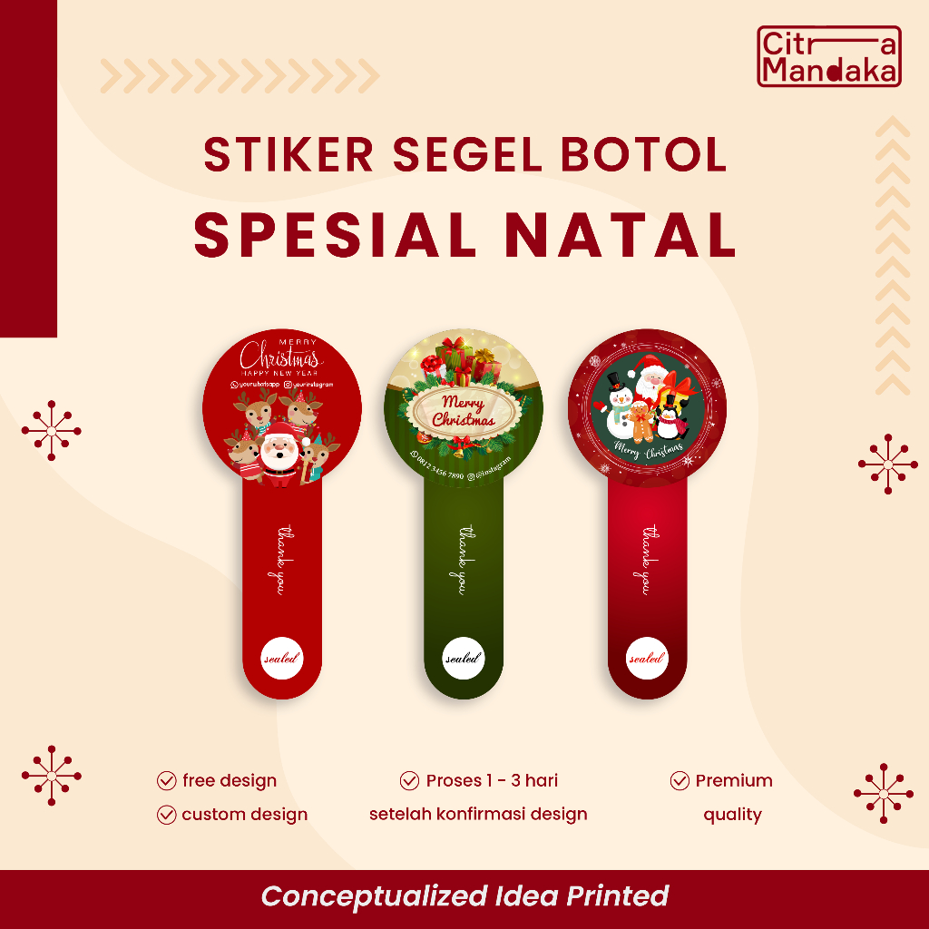 Jual Cetak Stiker Natal Custom Segel Botol Christmas | Sticker Segel ...