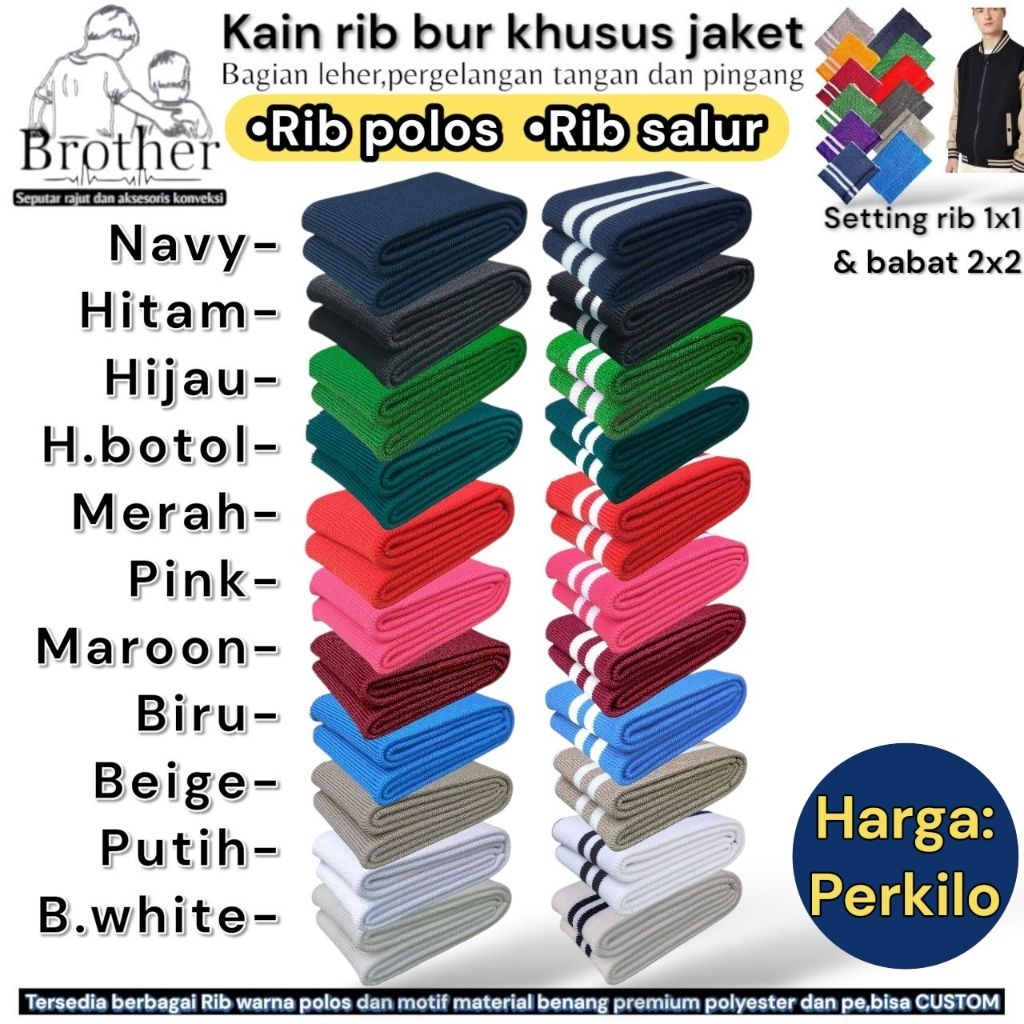 Jual Kain Rib Jaket Varian warna polos dan salur Polyester pe soft 30s ...