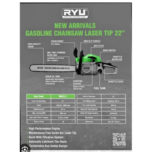 Jual RYU GASOLINE CHAIN SAW STEEL ALLOY 22