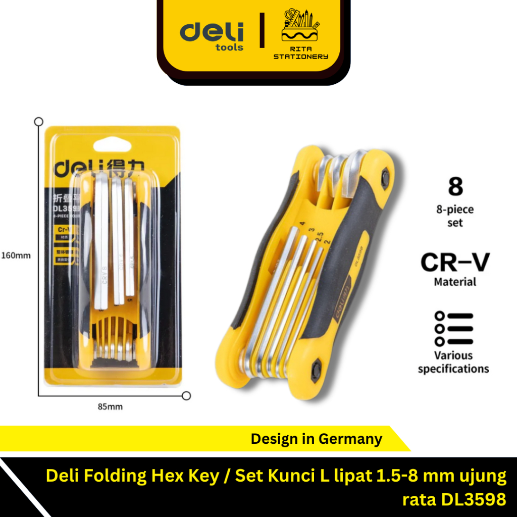 Jual Deli Folding Hex Key / Set Kunci L lipat 1.5-8 mm ujung rata ...