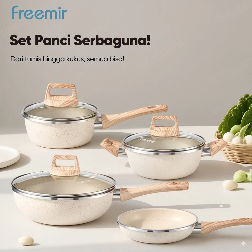 [OFFICIAL BEST SELLER]freemir Panci Set 7Pcs Lapisan Granit Anti Lengket Panci Susu Wajan Soup Wajan Penggorengan Set Alat Masak SNI GARANSI