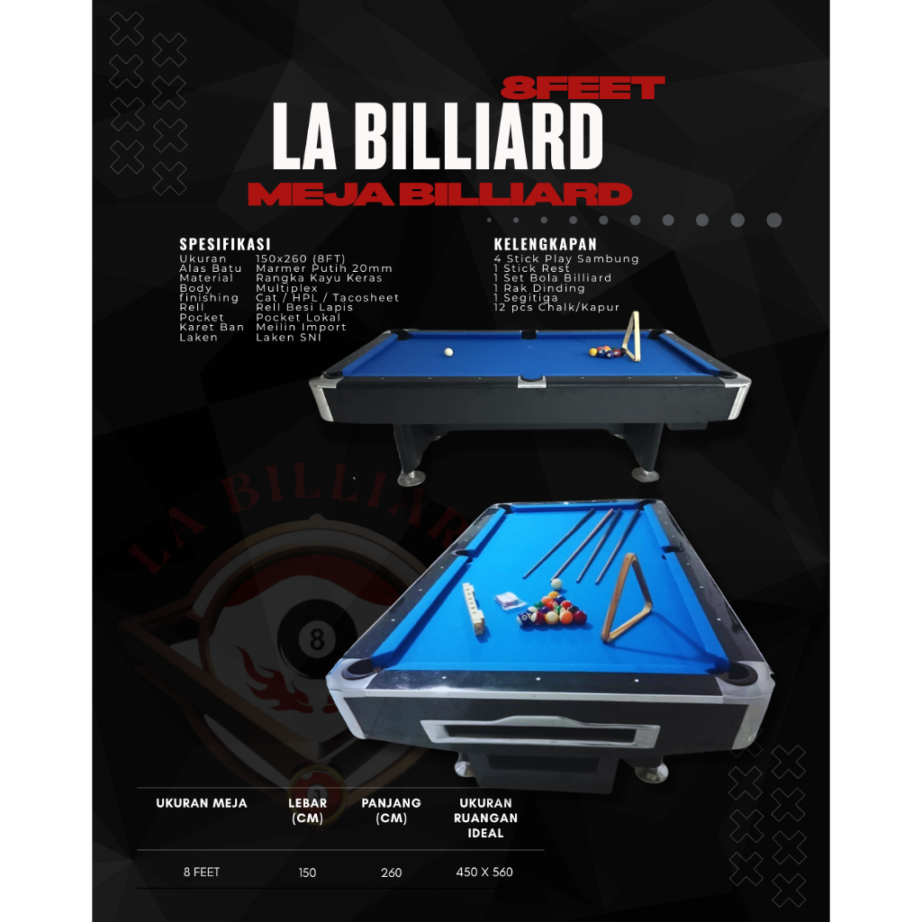 Jual MEJA BILLIARD 8 FEET LA BILLIARD Full Set Komplit | Meja Biliar ...