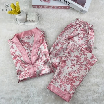 NOIRI Piyama Wanita Set Satin Lengan Pendek Celana Panjang Bahan Satin Premium Baju Tidur