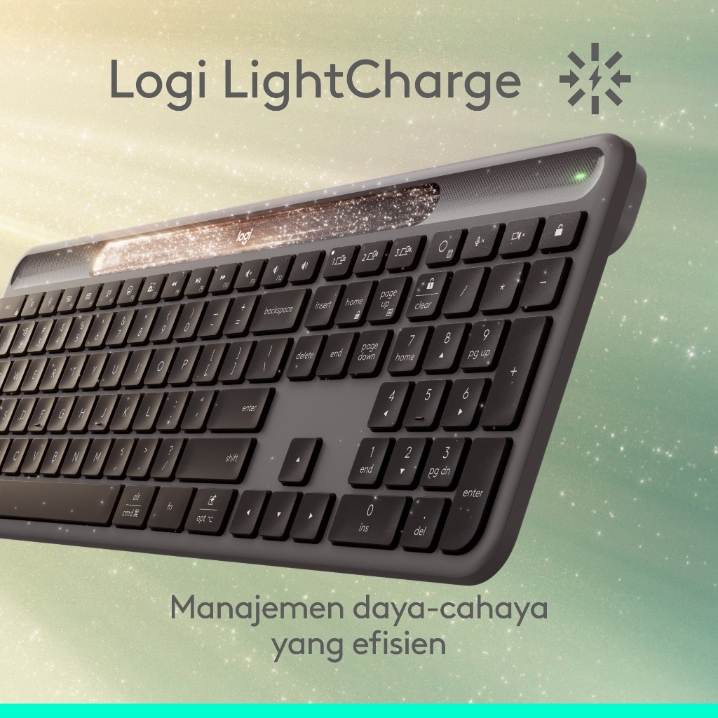 Logitech Signature Slim Solar+ Keyboard Wireless Bertenaga Surya dan Cahaya Buatan, Baterai Tahan Lama yang dapat bertahan hingga 10 tahun, Tombol yan (4)