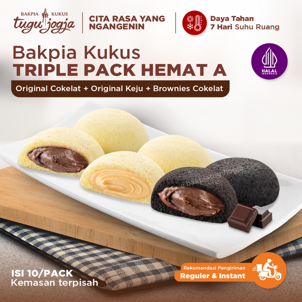 Jual Bakpia Kukus Tugu Jogja Triple Pack A, Kemasan Travel Pack