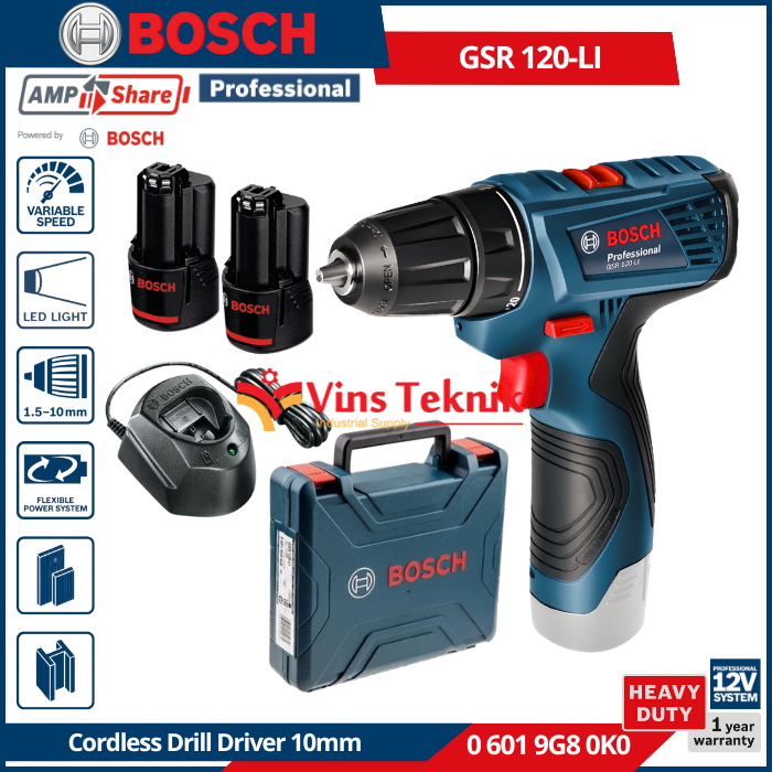 BOSCH GSR 120 Li Cordless Drill Driver 12V 30Nm Mesin Bor Obeng Baterai  10MM GSR120-Li