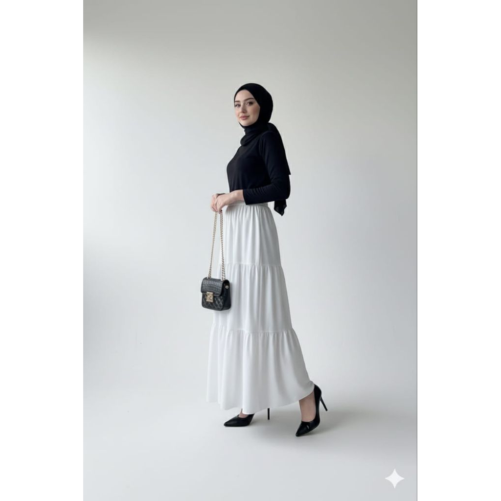 Jual Rok Panjang Wanita Rayon Twill Susun Korea Style Rok Maxi Tiered ...