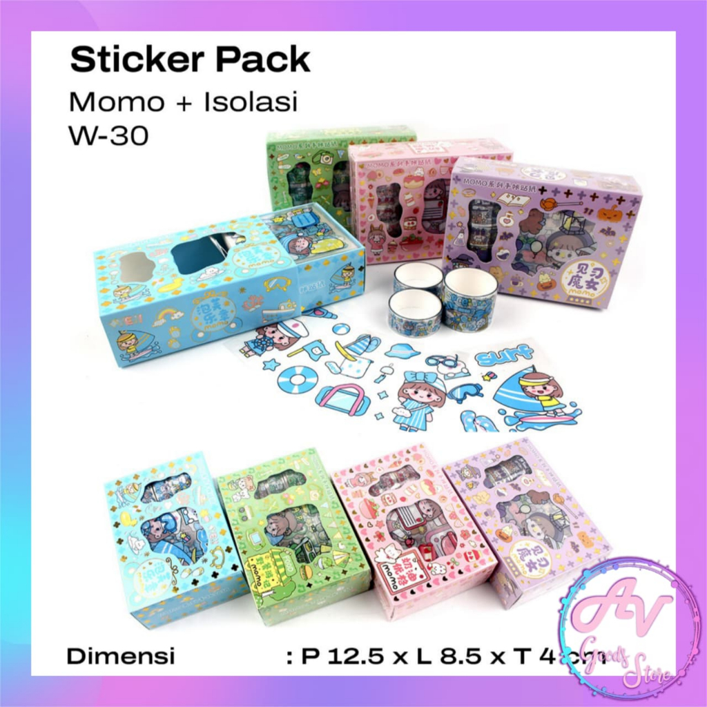 Jual 1Box Sticker Momo SET / Sticker Roll Momo SET / Washi Tape Isolasi ...
