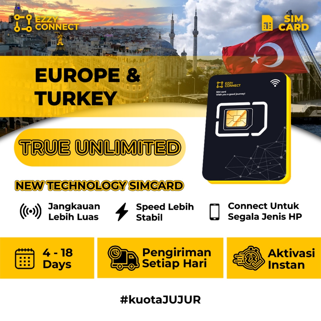 Jual Ezzyconnect Sim card EROPA SULTAN 4-18 hari TRUE UNLIMITED || Sim ...