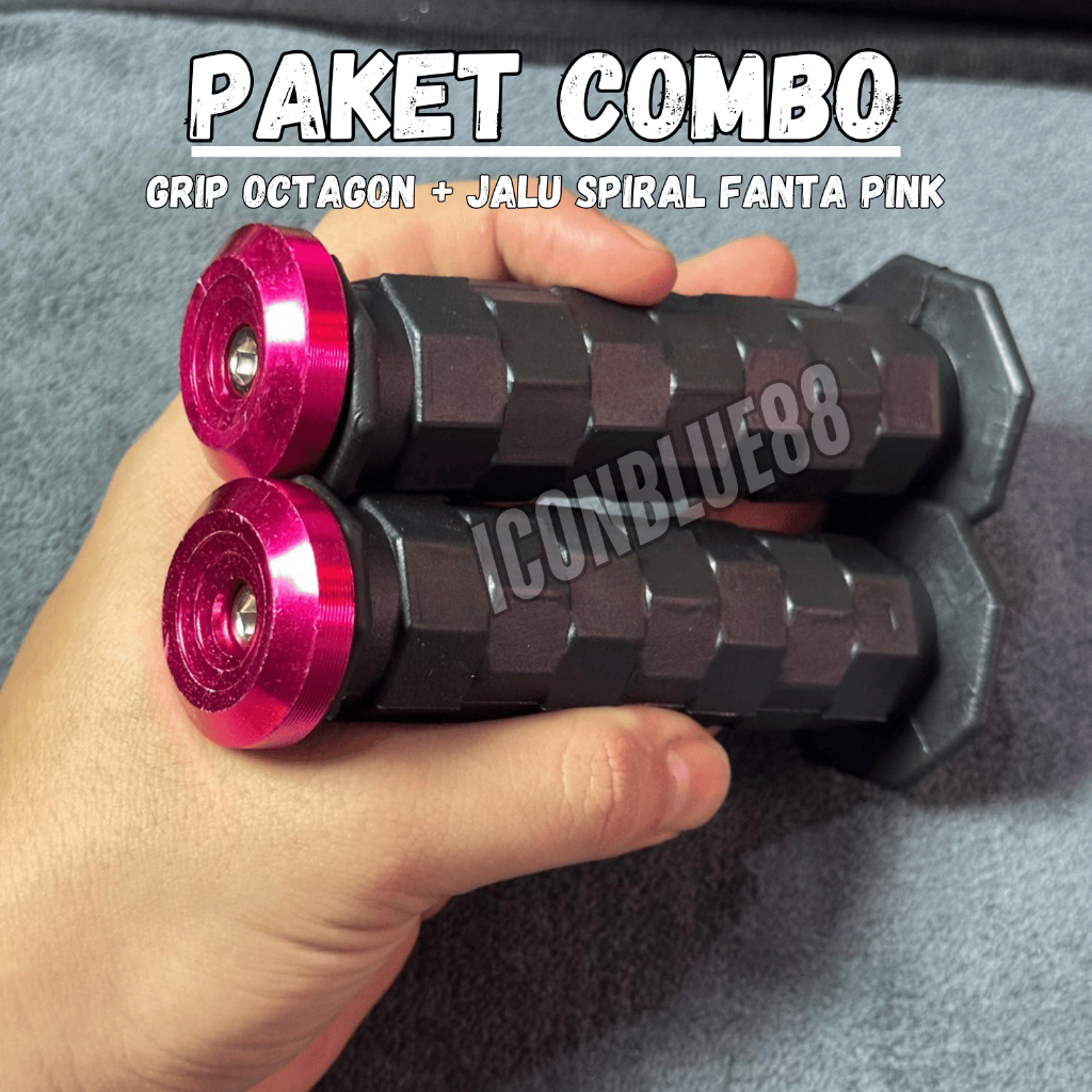 iconblue88 PAKET COMBO Handgrip Octagon + Jalu Spiral Heng warna FANTA PINK Bahan Aluminium CNC Universal Semua Jenis Motor PNP bisa COD