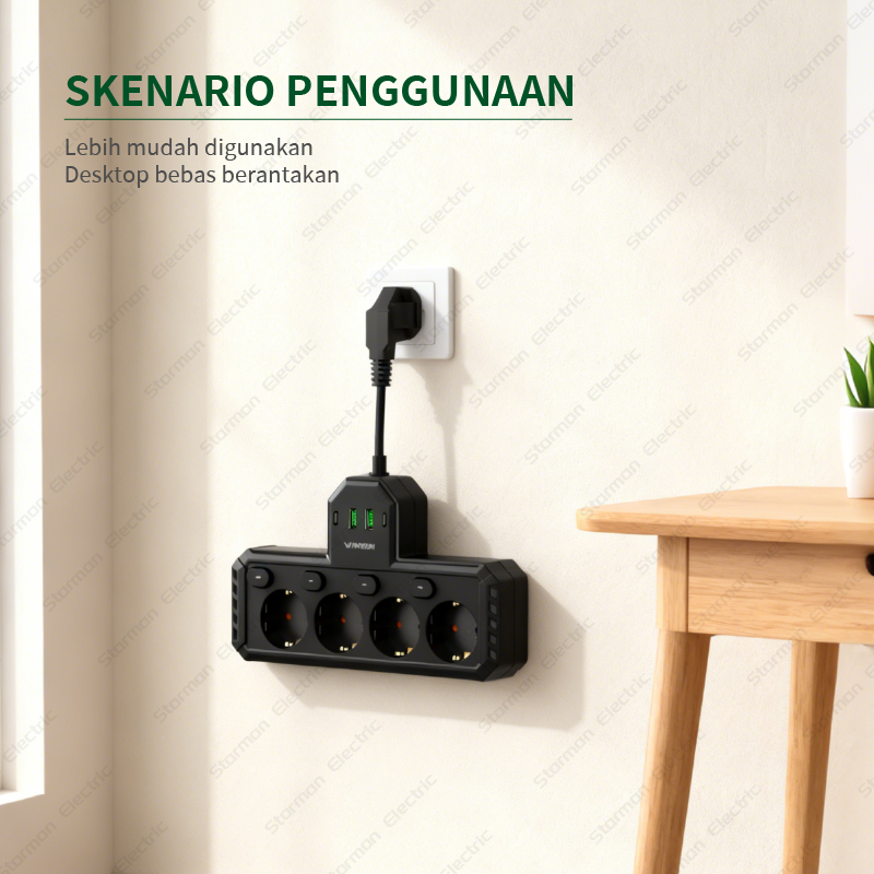 Jual 2500W Power Strip Terpasang Di Dinding Sakelar independen dengan ...