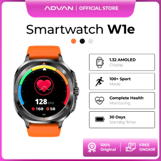 ADVAN Smartwatch W1e | AMOLED Display 1.32 Inch | 30 Days Standby Time | 11mm Slim Design | Full Metal Body | 100 Plus Sport Mode | AI Voice | Bluetooth Call | Waterproof IP68 | Garansi Resmi 1 Tahun