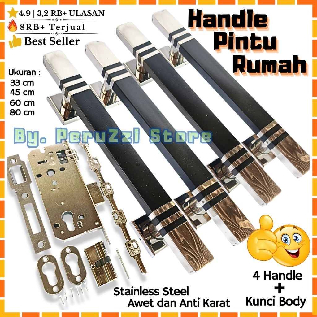GP~NORYA Handle Pintu Minimalis 33cm Set Kunci Body 45cm 60cm Gagang Pintu Rumah 2 Pintu Kupu Tarung
