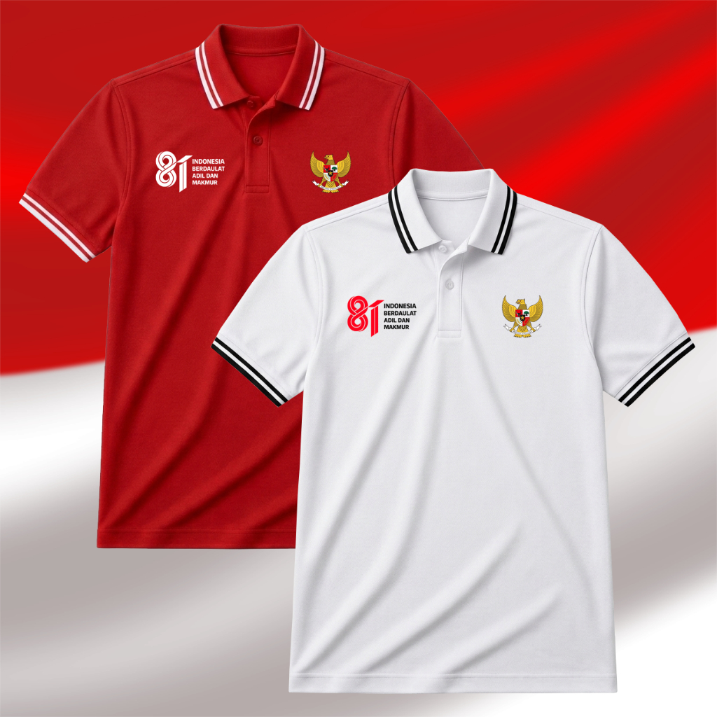 Kaos polo pria HUT RI 81 / Kaos Kemerdekaan RI 81th / Kaos 17 agustus 2026 / Polo pria merah List II