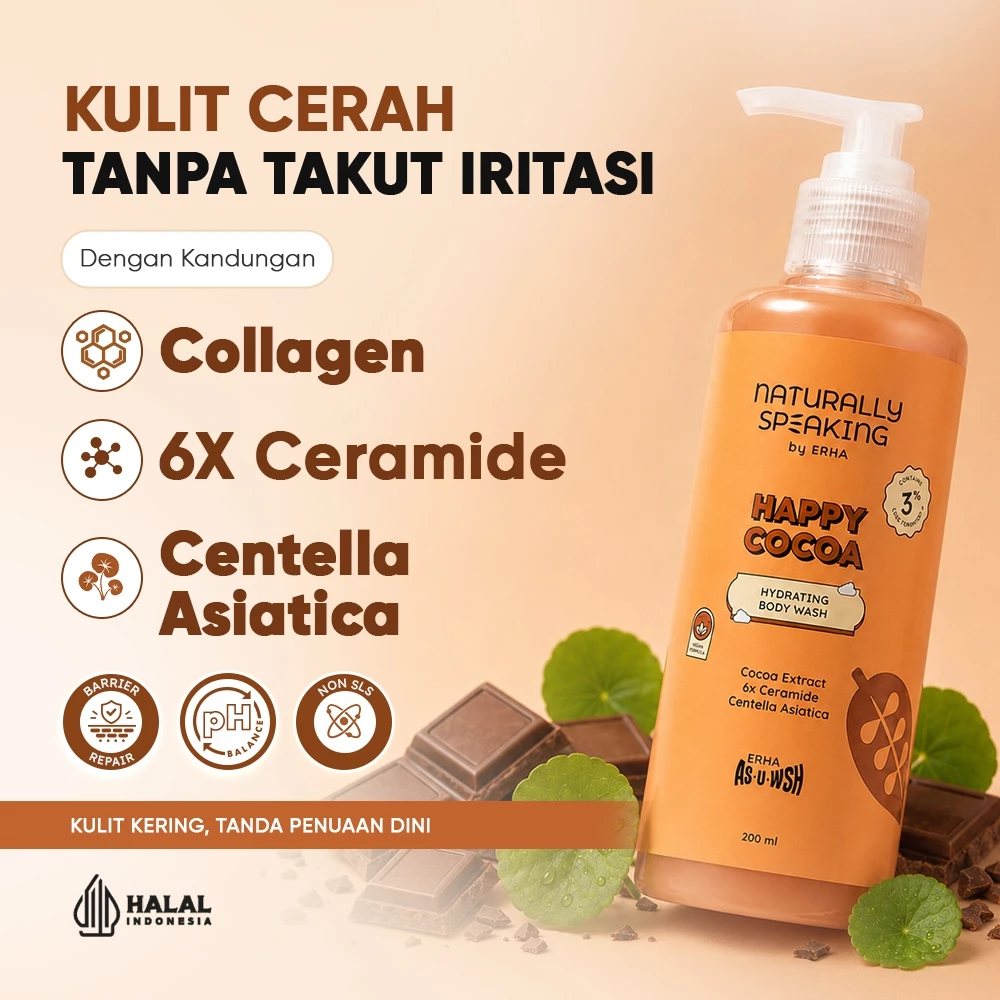 Naturally Speaking by ERHA Body Wash Brightening with Niacinamide, Collagen, Centella Asiatica, 6x Ceramide, Trehalose, Oat Extract Gentle, pH Balance Kulit Sensitif 200ml - Naturally Speaking Body Wash Whitening Sabun Mandi with Fruit Extract & Scents++ - foto 1
